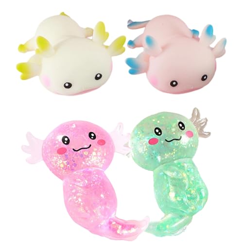 4 Stück Axolotl Squishy, Axolotl, Squishy, Axolotl Spielzeug, Niedliche Axolotl Spielzeuge für Stressabbau, Weiche Squishies für Kinder und Erwachsene, Ideal für Büro, Schule und Zuhause von HYZSHL