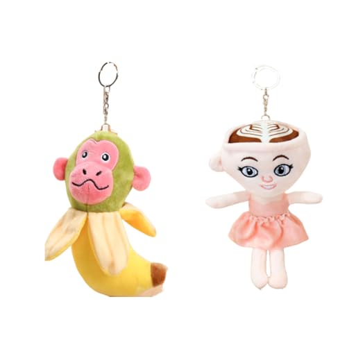 HYZSHL 2 PCS Italian Brainrot Kuscheltier, Lustige Plüschfiguren Set mit 18cm Kaffeedame und 15cm Bananenaffe, Ideal als Schlüsselanhänger für Taschen und Rucksäcke, Witziges Geschenk für Fans von HYZSHL