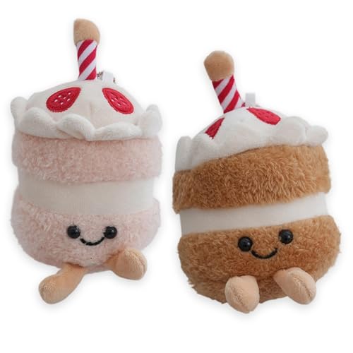 HYZSHL 2 Stück Palm Pals Kuscheltier, Geburtstagskuchen Schlüsselanhänger 14 cm, (1 Braun 1 Pink), Süße Dekoration für Kinder und Erwachsene, Reisebegleiter von HYZSHL
