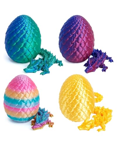 HYZSHL 4 Stück Drachenei Mit Drache, Drachen Ei, 3D Drachen, Dracheneier, 3D Dracheneier mit Drache, Spielzeug für Kinder und Sammler, 13cm Drache und 7cm Ei in 4 Farben, Kreatives Spielzeug und Deko von HYZSHL
