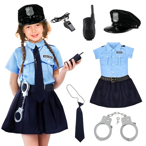 HYran Polizist Kostüm Kinder Mädchen Polizei Kostüm Zubehör Polizistin Cosplay Outfit mit Zubehör Girls Police Ausrüstung Set (M) von Hyran