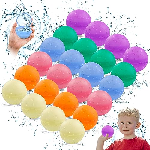 Wiederverwendbare Wasserbomben, 24 Stück Schnell Befüllbare Silikon Spritzbälle Wiederverwendbare Wasserballons Wasserspielzeug für Kinder Wasserkampfspiel, Sommer Draussen (24) von HZMJDHZM