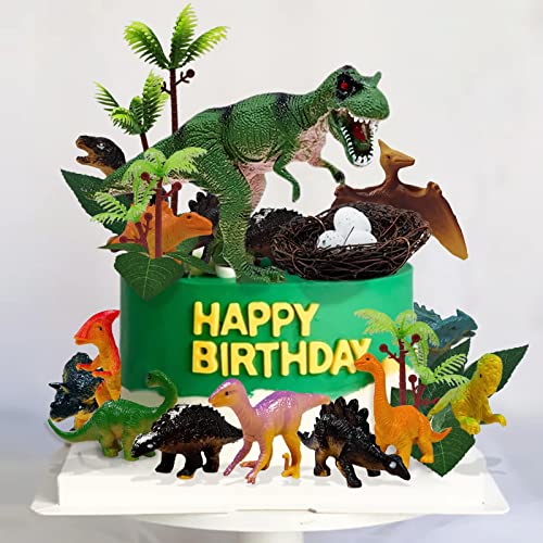 HZYKDWD Dinosaurier-Kuchendekorationen mit Dinosaurier-Eiern, Blättern, Bäumen, Kuchendekorationen für Geburtstagsparty, Wildtier-Party, Kinder-Kuchendekorationen (A), 26 Stück von HZYKDWD