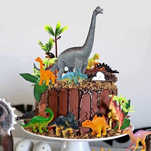 HZYKDWD Dinosaurier-Kuchendekorationen mit Dinosaurier-Eiern, Blättern, Bäumen, Kuchendekorationen für Geburtstagsparty, Wildtier-Party, Kinder-Kuchendekorationen (C) von HZYKDWD