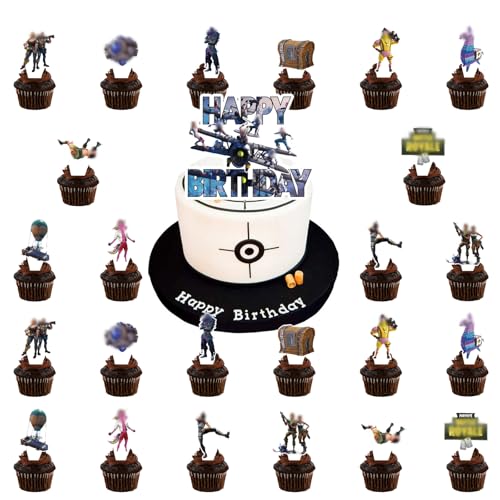 Fortnit Tortendeko Jungen, 25 Stück Kuchen Dekoration für Fortni Set, Fortnit Geburtstag Tortendeko, Videospiel Thema Cupcake Toppers, Happy Birthday Cake Topper für Kinder Geburtstag Party Fortnit Tortendeko Jungen, 25 Stück Kuchen Dekoration für Fortni Set, Fortnit Geburtstag Tortendeko, Videospiel Thema Cupcake Toppers, Happy Birthday Cake Topper für Kinder Geburtstag Party von HaOrchid