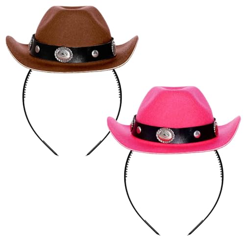 Haakong 2 Stück Cowboyhut, Cowgirl-Mini-Hut, Stirnbänder für Damen, Halloween, Geburtstag, Party, Gastgeschenk, Rosa und Braun, Small Haakong 2 Stück Cowboyhut, Cowgirl-Mini-Hut, Stirnbänder für Damen, Halloween, Geburtstag, Party, Gastgeschenk, Rosa und Braun, Small von Haakong
