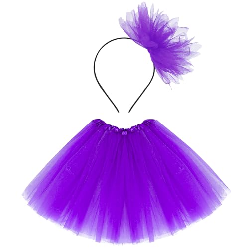 Haakong 80er Jahre Tutu Kostüm Set für Damen Mädchen Lila geschichtet Tutu Rock mit Gaze-Schleife Stirnband für Halloween-Party Haakong 80er Jahre Tutu Kostüm Set für Damen Mädchen Lila geschichtet Tutu Rock mit Gaze-Schleife Stirnband für Halloween-Party von Haakong