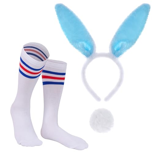 Haakong Hasenkostüm-Set für Damen, inklusive Hasenohren, Stirnband, Schwanz, Fliege, Strümpfe für Erwachsene, Halloween, Osterparty, Weiß, Rosa, Blau, Standard Haakong Hasenkostüm-Set für Damen, inklusive Hasenohren, Stirnband, Schwanz, Fliege, Strümpfe für Erwachsene, Halloween, Osterparty, Weiß, Rosa, Blau, Standard von Haakong