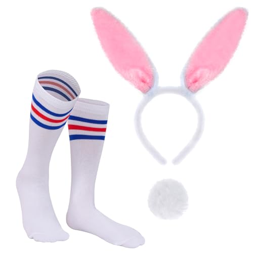 Haakong Hasenkostüm-Set für Damen, inklusive Hasenohren, Stirnband, Schwanz, Fliege, Strümpfe für Erwachsene, Halloween, Osterparty, Weiß, Rosa, Standard Haakong Hasenkostüm-Set für Damen, inklusive Hasenohren, Stirnband, Schwanz, Fliege, Strümpfe für Erwachsene, Halloween, Osterparty, Weiß, Rosa, Standard von Haakong