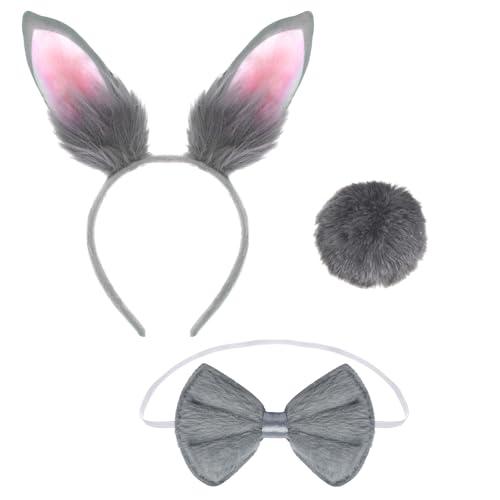 Haakong Hasenkostüm-Set für Damen und Mädchen, Hasenohren, Stirnband, Ostern, pelziges Kaninchenohren, Stirnband, Schwanz, Fliege, Set, Weiß / Grau, 1x1x0.5 inches Haakong Hasenkostüm-Set für Damen und Mädchen, Hasenohren, Stirnband, Ostern, pelziges Kaninchenohren, Stirnband, Schwanz, Fliege, Set, Weiß / Grau, 1x1x0.5 inches von Haakong
