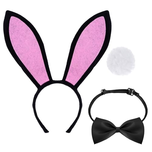 Haakong Hasenkostüm-Set mit Hasenohren, Stirnband, Fliege und Hasenschwanz-Handschuhen, Zubehör für Osterparty, Pink, Standard Haakong Hasenkostüm-Set mit Hasenohren, Stirnband, Fliege und Hasenschwanz-Handschuhen, Zubehör für Osterparty, Pink, Standard von Haakong