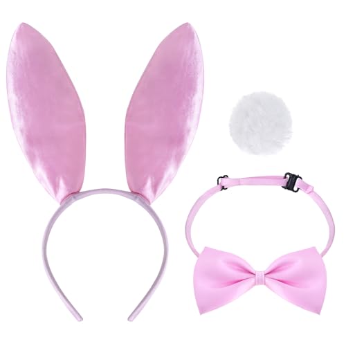 Haakong Hasenkostüm-Set mit Hasenohren, Stirnband, Fliege und Hasenschwanz-Handschuhen, Zubehör für Osterparty, Pink, Standard Haakong Hasenkostüm-Set mit Hasenohren, Stirnband, Fliege und Hasenschwanz-Handschuhen, Zubehör für Osterparty, Pink, Standard von Haakong