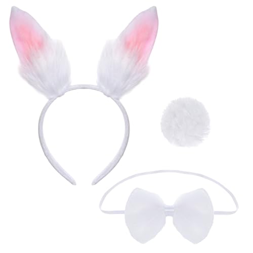 Haakong Hasenohren Stirnband Hasenschwanz Fliege Osterhase pelzige Ohren Cosplay Hasenkostüm Halloween Ostern Erwachsene, Weiß, Rosa, Grau, Schwarz, Standard Haakong Hasenohren Stirnband Hasenschwanz Fliege Osterhase pelzige Ohren Cosplay Hasenkostüm Halloween Ostern Erwachsene, Weiß, Rosa, Grau, Schwarz, Standard von Haakong