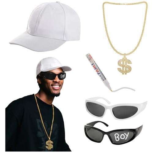 Haakong Hip Hop Accessoires Set für Männer Frauen 80er 90er Rapper Zubehör Goldkette Sonnenbrille für Halloween Kostüm Party Haakong Hip Hop Accessoires Set für Männer Frauen 80er 90er Rapper Zubehör Goldkette Sonnenbrille für Halloween Kostüm Party von Haakong