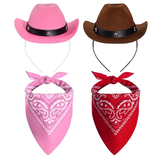 Haakong Mini-Cowgirl-Hut, Stirnband, Cowboyhut, Stirnband für Damen, mit Paisley-Bandanas, Western-Cowgirl-Kostüm, Zubehör für Halloween, Geburtstag, Western-Cowboy-Party, 2 Stück Haakong Mini-Cowgirl-Hut, Stirnband, Cowboyhut, Stirnband für Damen, mit Paisley-Bandanas, Western-Cowgirl-Kostüm, Zubehör für Halloween, Geburtstag, Western-Cowboy-Party, 2 Stück von Haakong