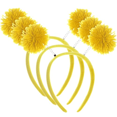 Haakong Pompom-Stirnbänder für Damen, Partyzubehör, Kostümzubehör für Halloween, Karneval, 3 Stück, Gelb, Einheitsgröße Haakong Pompom-Stirnbänder für Damen, Partyzubehör, Kostümzubehör für Halloween, Karneval, 3 Stück, Gelb, Einheitsgröße von Haakong