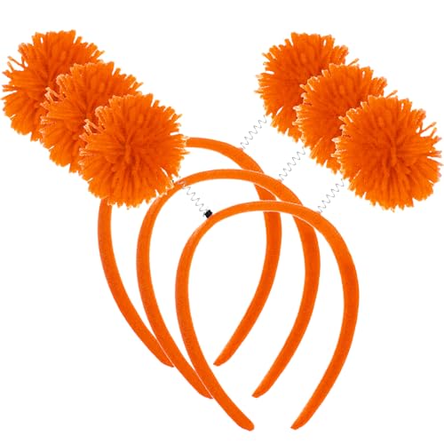 Haakong Pompom-Stirnbänder für Damen und Erwachsene, Partyzubehör, Kostümzubehör, Partyzubehör für Halloween, Karneval, 3 Stück, Orange, Einheitsgröße, 3 Stück von Haakong