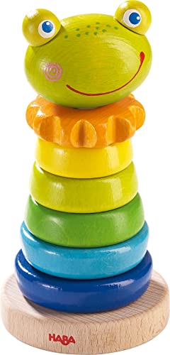 HABA 302915 – Steckspiel Frosch, Sortier- und Motorikspielzeug zum Lernen von Größen und Farben, Holzspielzeug ab 18 Monaten von HABA