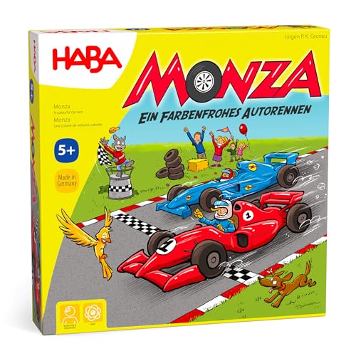 Haba 4416 - Monza, Würfelspiel und Gesellschaftsspiel, mit turbulentem Autorennen für 2-6 Kinder ab 5 Jahren, zum Farbenlernen von HABA