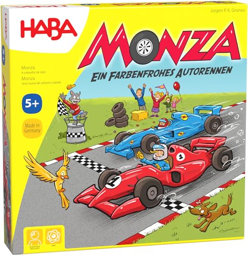 Haba 4416 - Monza, Würfelspiel und Gesellschaftsspiel, mit turbulentem Autorennen für 2-6 Kinder ab 5 Jahren, zum Farbenlernen von HABA