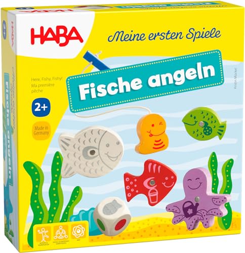 Haba 4983 - Meine ersten Spiele Fische angeln, spannendes Angelspiel mit bunten Holzfiguren, Lernspiel und Holzspielzeug ab 2 Jahren, Motorikspielzeug von HABA