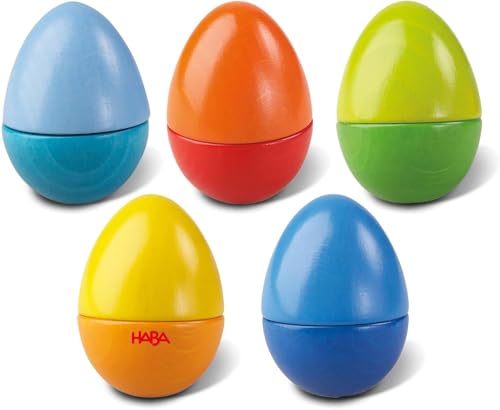 HABA Musikeier – 5 Bunte Rasseleier aus Holz zur musikalischen Frühförderung für Babys & Kleinkinder ab 2 Jahren – Made in Germany - 1007733001 von HABA