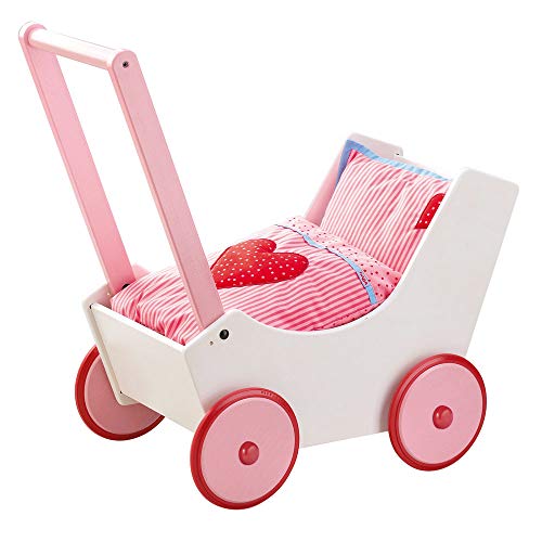 Haba 950 - Puppenwagen Herzen, niedlicher Puppenwagen aus Holz mit mit zweifach verstellbarem Bügel, Matratze, Kissen und Decke, Spielzeug ab 12 Monaten Haba 950 - Puppenwagen Herzen, niedlicher Puppenwagen aus Holz mit mit zweifach verstellbarem Bügel, Matratze, Kissen und Decke, Spielzeug ab 12 Monaten von HABA