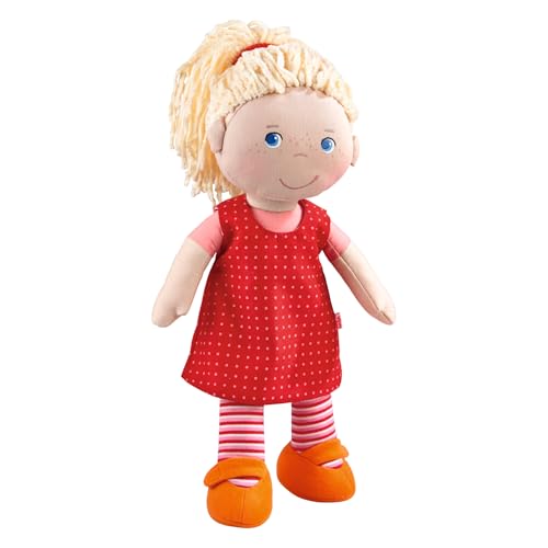 HABA 302108 - Puppe Annelie, Stoffpuppe mit Kleidung und Haaren, 30 cm, Spielzeug ab 18 Monaten, Rotes von HABA