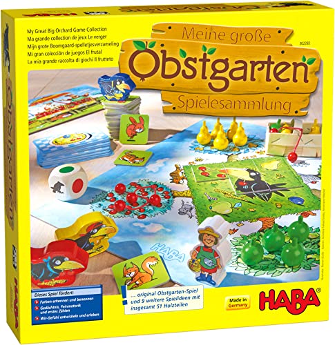 Haba 302282 - Meine große Obstgarten-Spielesammlung, original Obstgarten-Spiel und 9 weitere Spielideen in Einer Packung, Spielesammlung Klassiker, Kinderspiele ab 3 Jahren von HABA