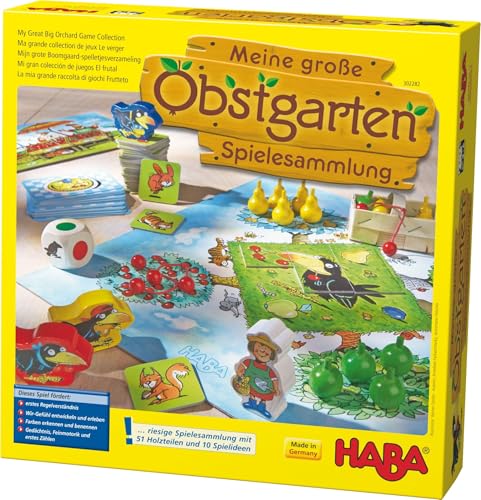 Haba 302282 - Meine große Obstgarten-Spielesammlung, original Obstgarten-Spiel und 9 weitere Spielideen in Einer Packung, Spielesammlung Klassiker, Kinderspiele ab 3 Jahren von HABA