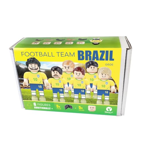 Habarri - Mini Figuren - Fußballmannschaft - 6er Set - Geschenk für Kinder, Fußball Fans - Kompatibel mit bekannten Klemmbausteinen - Brasilien Fußballmannschaft Habarri - Mini Figuren - Fußballmannschaft - 6er Set - Geschenk für Kinder, Fußball Fans - Kompatibel mit bekannten Klemmbausteinen - Brasilien Fußballmannschaft von Habarri