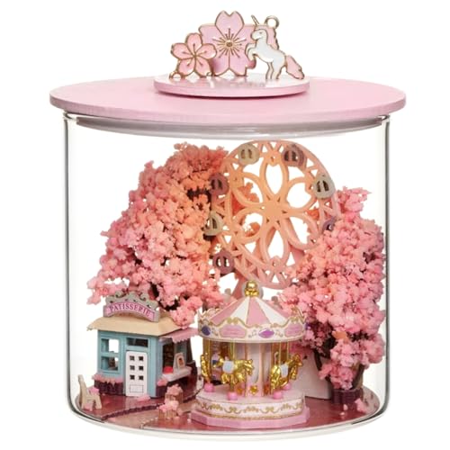 Habarri - Miniatur Haus - DIY Set - Bastelset Erwachsene & Kinder ab 7 Jahren - Bezauberndes 3D Modell mit Licht und Staubschutzhülle - Modellbau 1:24 - Motiv Märchenhafte Sakura von Habarri