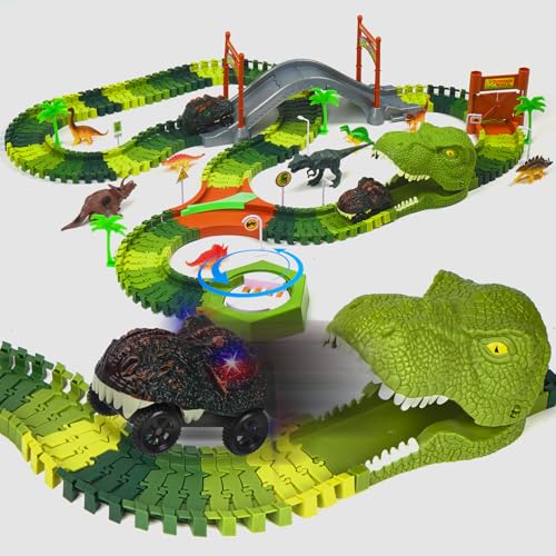 172 Stück Dinosaurier-Rennstrecken-Set für Kleinkinder, Dinosaurier-Autospielzeug, Flexible Autorennbahnen mit 2 Elektroautos und 8 Dinosauriern, für Kinder von 3 4 5 6 Jahren, Jungen und Mädchen 172 Stück Dinosaurier-Rennstrecken-Set für Kleinkinder, Dinosaurier-Autospielzeug, Flexible Autorennbahnen mit 2 Elektroautos und 8 Dinosauriern, für Kinder von 3 4 5 6 Jahren, Jungen und Mädchen von Habuddy