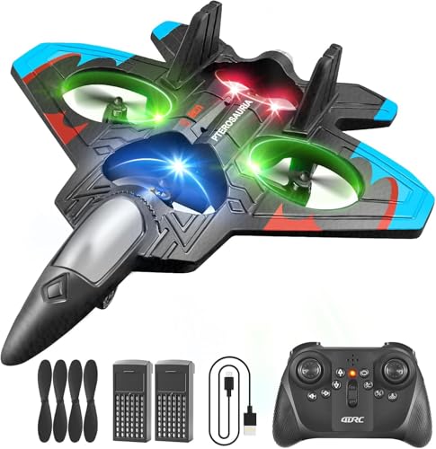 Habuddy RC-Flugzeug, ferngesteuertes Flugzeug aus Kunststoff mit Licht, 2 Batterien, 360°-Flip, Gyro-Stabilisierungssysteme, 3 Geschwindigkeiten einstellbar, RC-Kampfjet-Flugzeuge, Spielzeuggeschenke von Habuddy