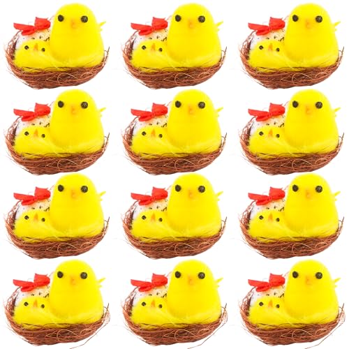 Haconba 12-teiliges Osterküken-Set enthält weiche gelbe Mini-Küken, Hühnerstall und Ei mit Fliege für Ostern, Weihnachten, Party, Dekoration, Korbfüller Haconba 12-teiliges Osterküken-Set enthält weiche gelbe Mini-Küken, Hühnerstall und Ei mit Fliege für Ostern, Weihnachten, Party, Dekoration, Korbfüller von Haconba