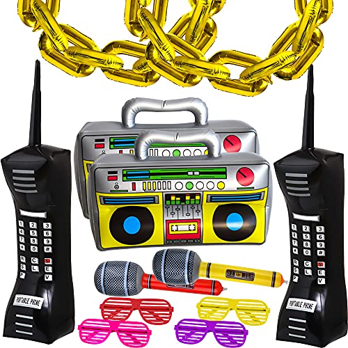 Haconba 20 Pack Aufblasbare Radio Boombox Blow Up Handy Mikrofon und 16 Zoll Goldfolie Kette Ballons für 80er 90er Disco Hip Hop Party Dekorationen Haconba 20 Pack Aufblasbare Radio Boombox Blow Up Handy Mikrofon und 16 Zoll Goldfolie Kette Ballons für 80er 90er Disco Hip Hop Party Dekorationen von Haconba