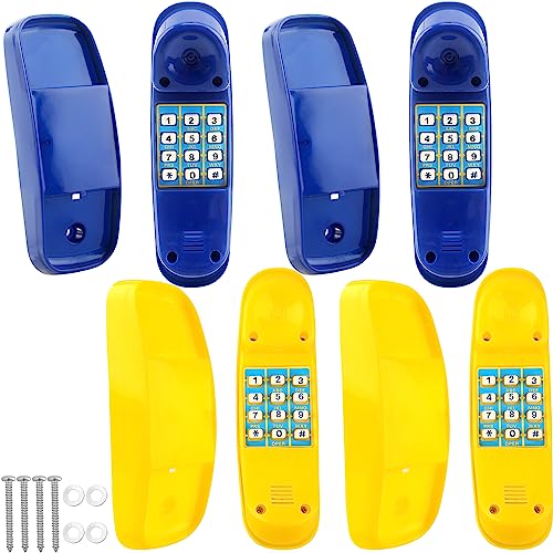 Haconba 4 Stück Swingset Telefon Spielzeug Kunststoff Spielplatz Telefon Pretend Telefon Spielzeug mit Zahlenschlüssel für Outdoor Spielplatz Baumhaus Dschungel Gym Zubehör (Gelb, Blau) von Haconba