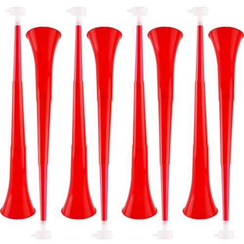 Haconba 8 Stück 58 cm Kunststoff-Stadionhorn zusammenklappbar Vuvuzela Fußballhorn Trompeten Geräuschmacher für Sportveranstaltungen, Fußball, Fußball, Partyspiele (rot) von Haconba