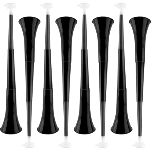 Haconba 8 Stück 58 cm Kunststoff-Stadionhorn zusammenklappbar Vuvuzela Fußballhorn Trompeten Geräuschmacher für Sportveranstaltungen, Fußball, Fußball, Partyspiele (schwarz) von Haconba