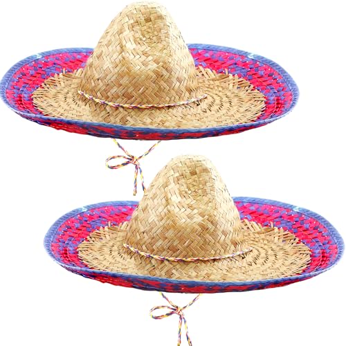 Haconba Mexikanischer Sombrero-Hut, großer Strohhut mit Serape-Besatz, für Erwachsene, Teenager, mexikanische Fiesta, Party, Verkleidungszubehör, 2 Stück Haconba Mexikanischer Sombrero-Hut, großer Strohhut mit Serape-Besatz, für Erwachsene, Teenager, mexikanische Fiesta, Party, Verkleidungszubehör, 2 Stück von Haconba