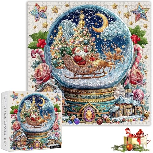 Weihnachts-Kristallkugel-Puzzle, 1000 Teile, Weihnachtsmanns Schneedorf, Winterpuzzle, 1000 Teile, Weihnachts-Kristallkugel-Puzzle, für Erwachsene und Anfänger, anspruchsvoll (1PCS) von Hadghdf
