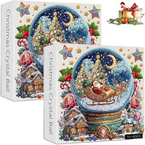 Weihnachts-Kristallkugel-Puzzle, 1000 Teile, Weihnachtsmanns Schneedorf, Winterpuzzle, 1000 Teile, Weihnachts-Kristallkugel-Puzzle, für Erwachsene und Anfänger, anspruchsvoll (2PCS) von Hadghdf