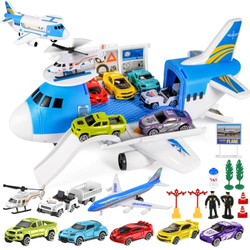 Hadooqn Flugzeug Spielzeug ab 3 Jahre Junge,19PCS Transport Flugzeug Auto Spielzeug Set,Kinder Weihnachten Geschenk für Junge Mädchen von Hadooqn