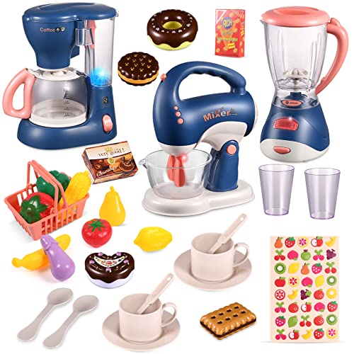 Küchengeräte Kinder Kinderküche Zubehör Spielzeug Set mit Kaffeemaschine, Mixer, Rührgerät,Spielzeug Rollenspiele Geschenke für Mädchen Jungen von Hadooqn