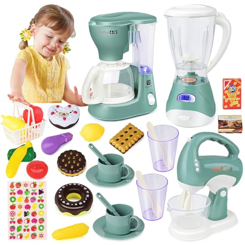 Spielzeug Ab 3 Jahre Mädchen Junge,Küchengeräte Spielzeug mit Ton und Licht,Kinderküchen Spielzeug mit Mixer, Kaffeemaschine, Rührgerät,Rollenspiel Set Geburtstagsgeschenke von Hadooqn