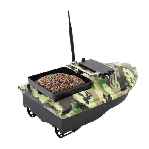 500M Futterboot 2* 5200 mAh Batterien 1m/s Hohe Geschwindigkeit Fernbedienung Angeln Köderboot mit 1,5 großer Kapazität und LED-Licht,Auto Cruise Angelköder Boot Geschenke für Männer (Camouflage) von Hadwigger