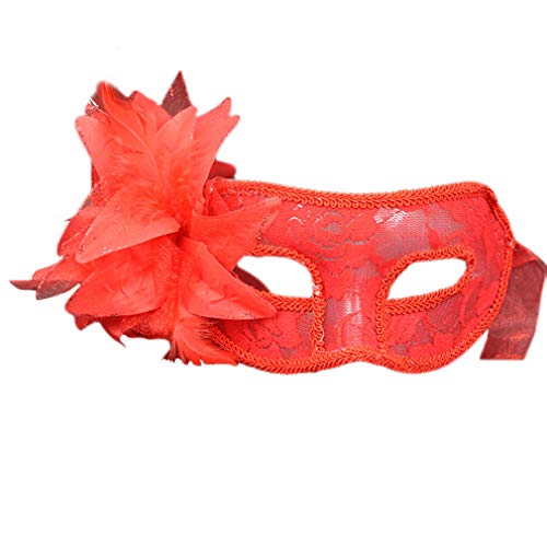 Hagsnec Venezianische Party Augenmaske Feder Spitze Blume Maskerade Ball Karneval (rot) von Hagsnec