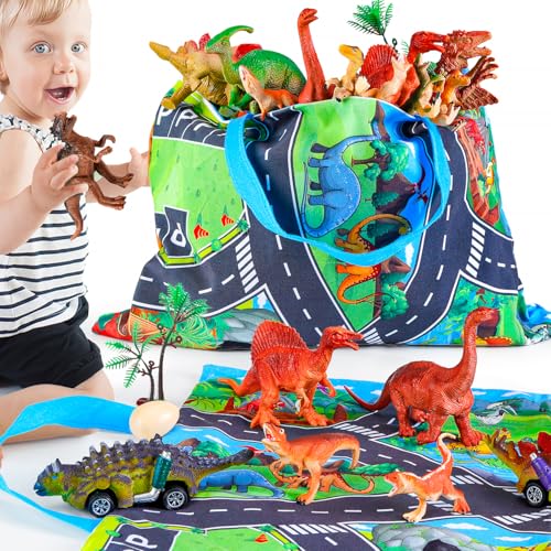 HahaGift Dinosaurier-Spielzeug für Jungen im Alter von 2 3 4–25 Stück, realistische Dinosaurier-Figuren und Autos mit Spielmatte/Aufbewahrungstasche, Kinderspielzeug, Spiele für 2, 3, 4, 5 Jahre HahaGift Dinosaurier-Spielzeug für Jungen im Alter von 2 3 4–25 Stück, realistische Dinosaurier-Figuren und Autos mit Spielmatte/Aufbewahrungstasche, Kinderspielzeug, Spiele für 2, 3, 4, 5 Jahre von HahaGift