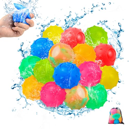 16 Stück Wasserbomben Wiederverwendbar, Silikon Wasserbomben mit 1 Mesh Bag, Eine Sekunde Schnellfüller Wasserballons, Wasserbomben Set Splash Bälle für Pool, Strand, Garten Spielzeug 16 Stück Wasserbomben Wiederverwendbar, Silikon Wasserbomben mit 1 Mesh Bag, Eine Sekunde Schnellfüller Wasserballons, Wasserbomben Set Splash Bälle für Pool, Strand, Garten Spielzeug von HahaGo