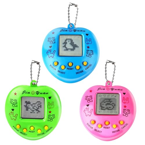 3PCS Virtuelles Cyber-Haustierspielzeug Digitale Haustiere Spielekonsole Handheld Maschine Mini-Tasche Elektronische Tiere Spielzeug mit Schlüsselanhänger für Kinder (zufällige Farbe, Herzform) von Wenosda